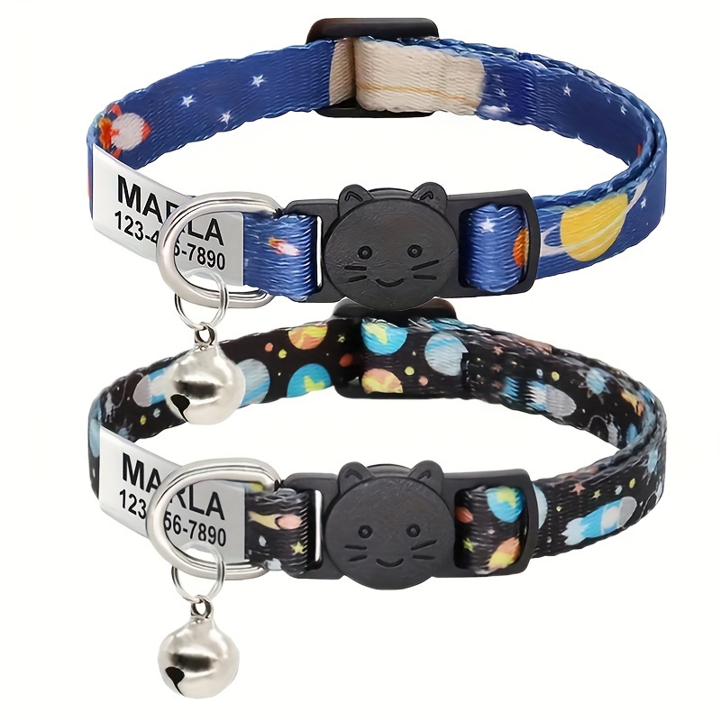 Reflective Dog Collar Personalized Engraved - Custom Adjustable Space Planet Pattern Pet