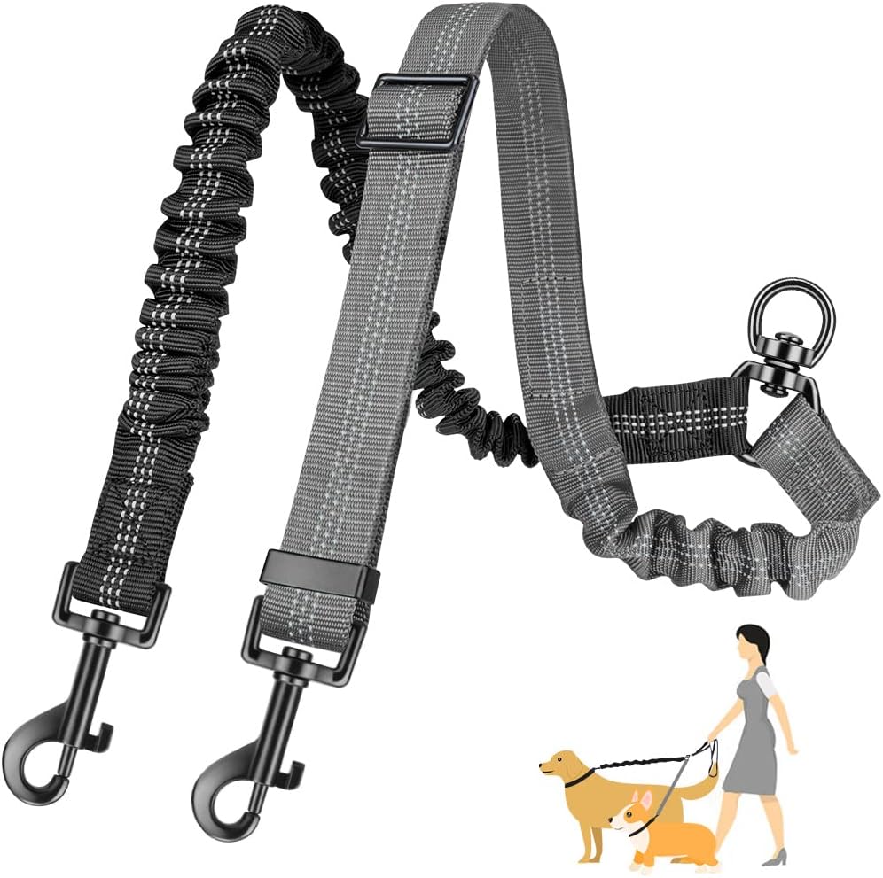 Bungee Dog Leash Shock Absorbing - Two Dog Lead, 2 in 1