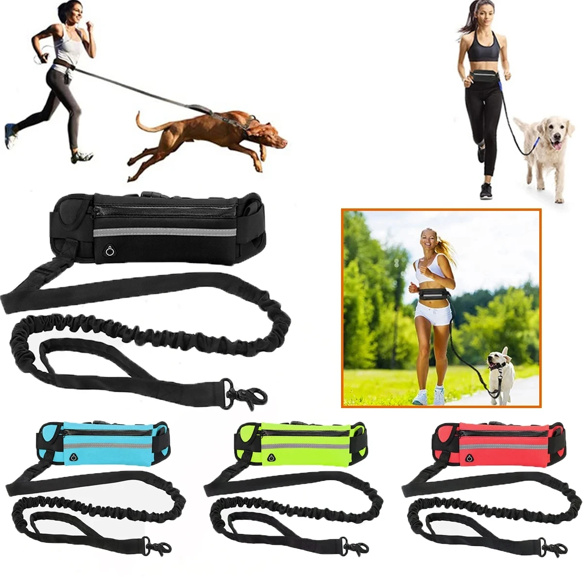 Hands Free Dog Running Leash Waist Belt - Hands Free Dog Leash Reflective Leash