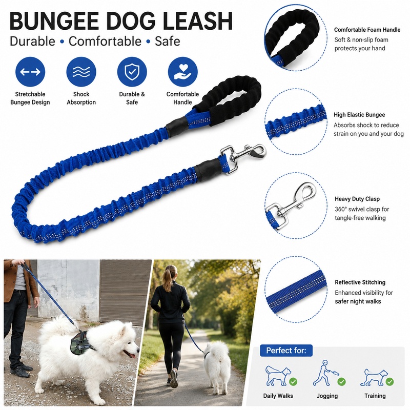 Bungee Dog Leash Shock Absorbing - 47.2in Heavy Duty Bungee Dog Leash