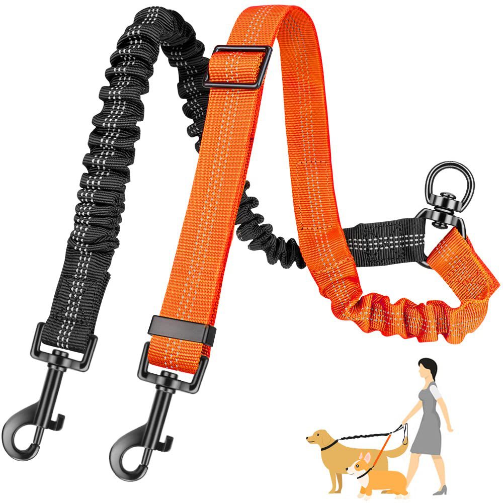 Bungee Dog Leash Shock Absorbing - 16ft Long Dual Dog Leash Attachment