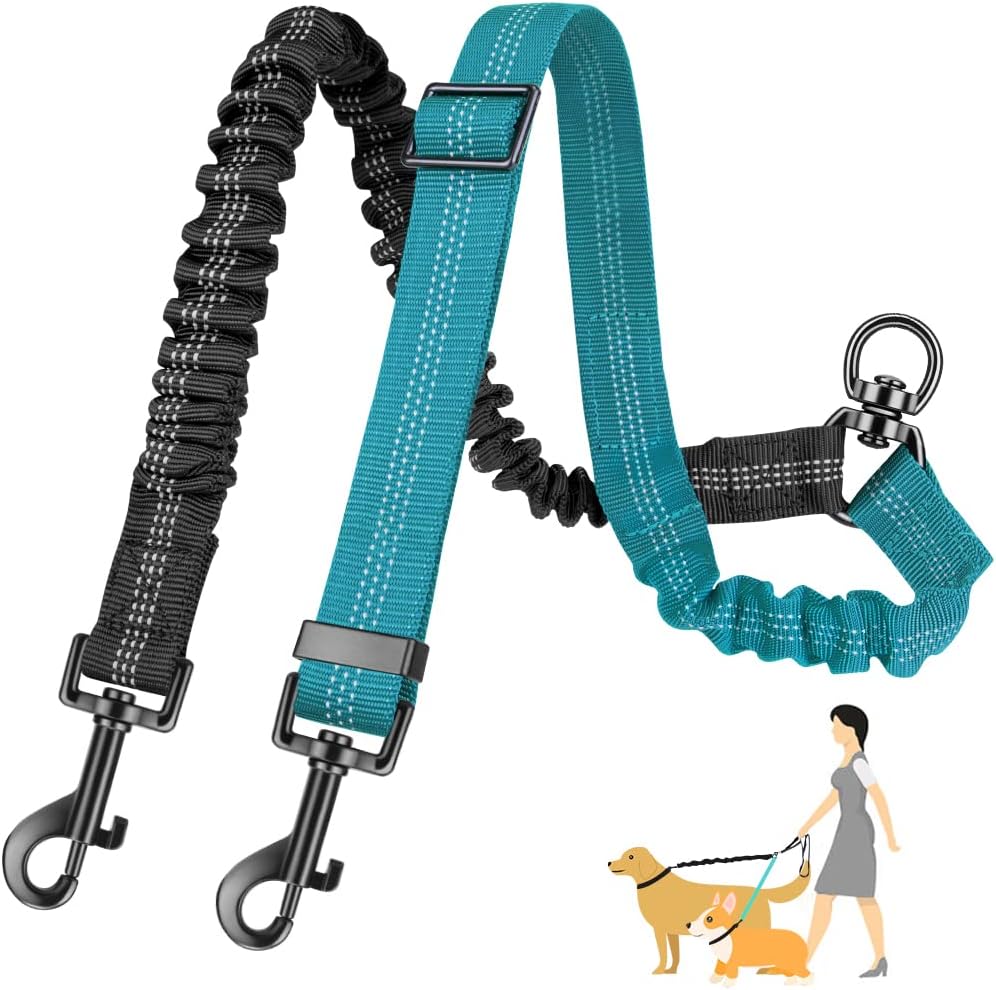 Bungee Dog Leash Shock Absorbing - 1.6ft Long Dual Dog Leash Attachment