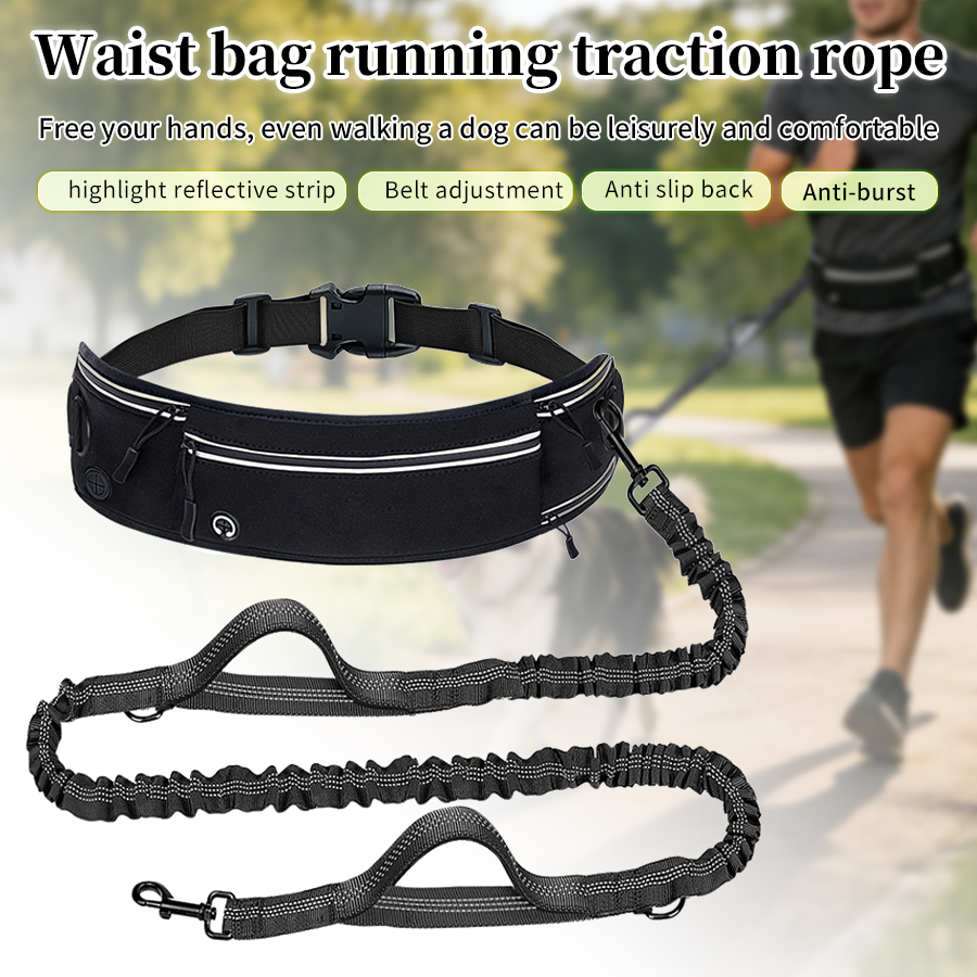 Hands Free Dog Running Leash Waist Belt - Foldable Reflective Dog Leash with Waist