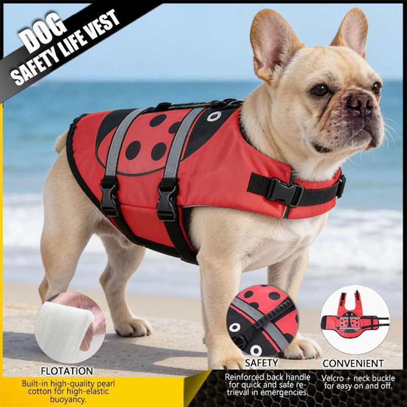 Dog Life Jacket Ladybug High B - đánh giá và giá Dog Life Jacket Vest Buoyancy Handle