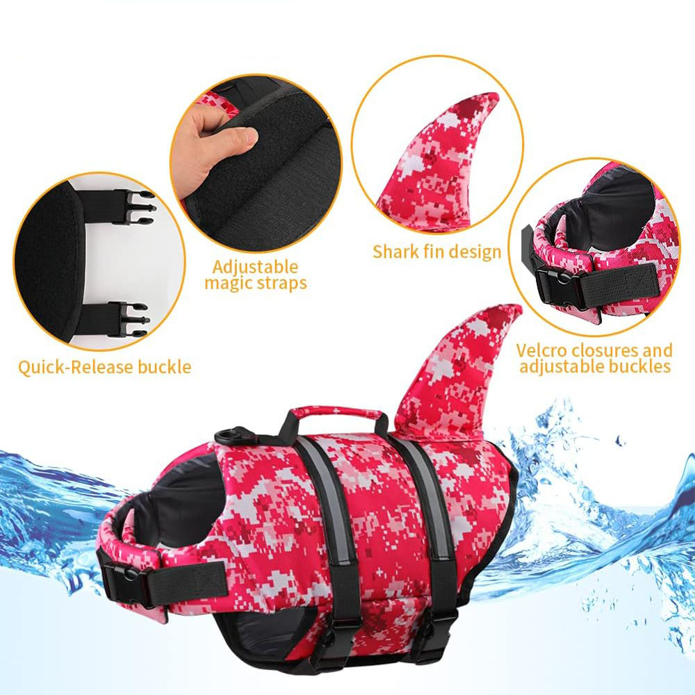 Dog Life Jacket Shark Ripstop  - đánh giá và giá Dog Life Jacket Vest Buoyancy Handle