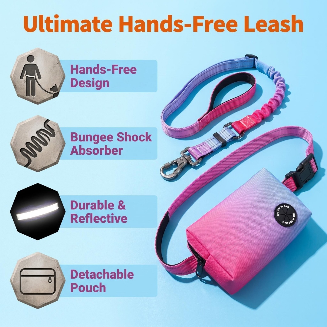 Gradient Color Hands-Free Dog  - đánh giá và giá Bungee Dog Leash Shock Absorbing